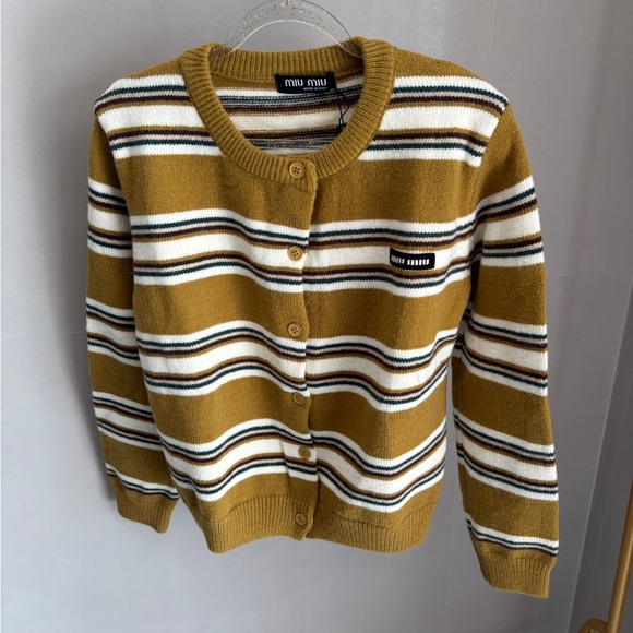 Miu Miu Sweaters - Miu Miu Yellow Striped Cardigan